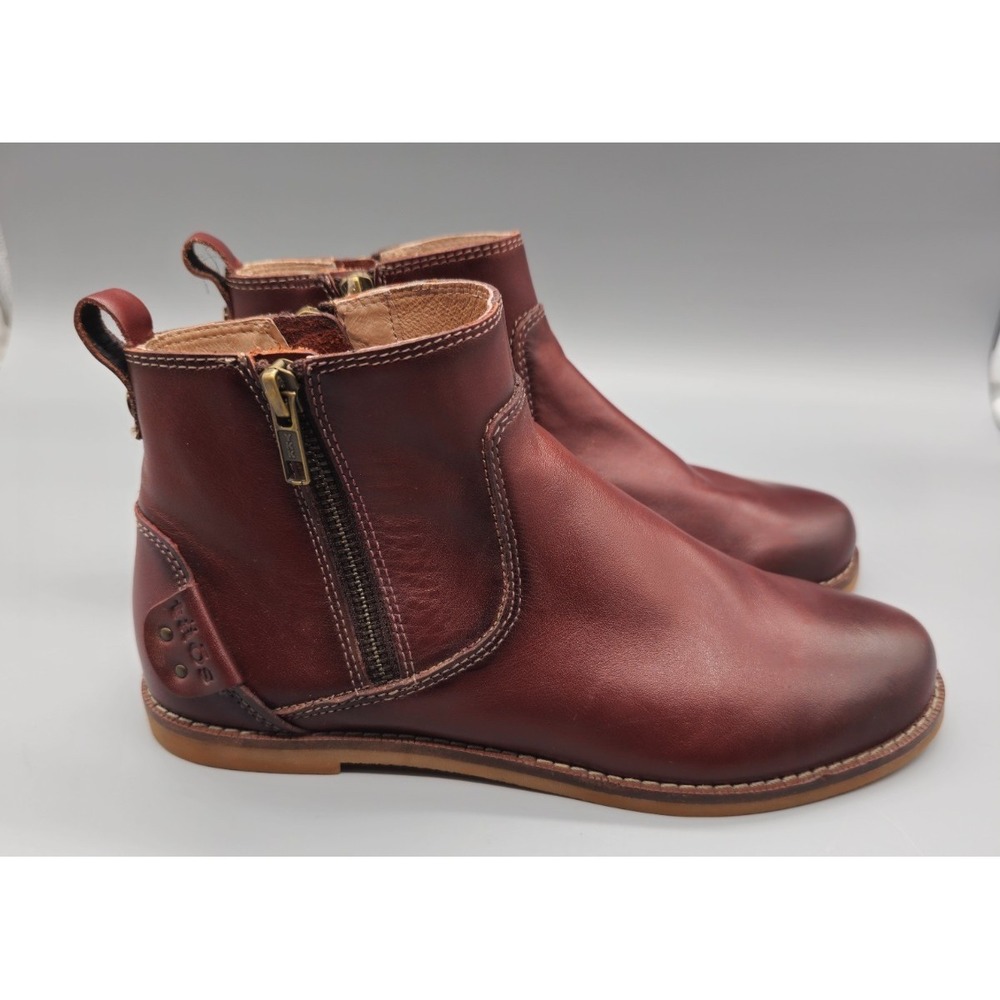 NAOT Mahogany Brown Leather Double Side Zip Boots Booties Women Size 7